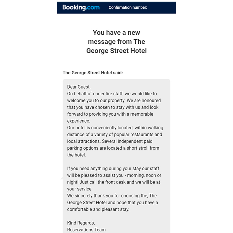 hotel pre arrival email