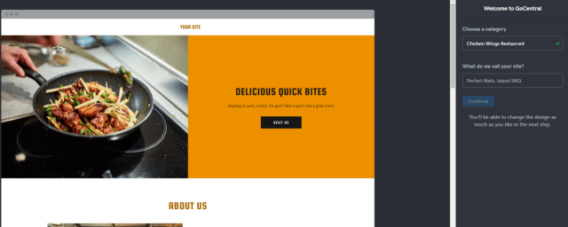 GoDaddy GoCentral Category Chooser