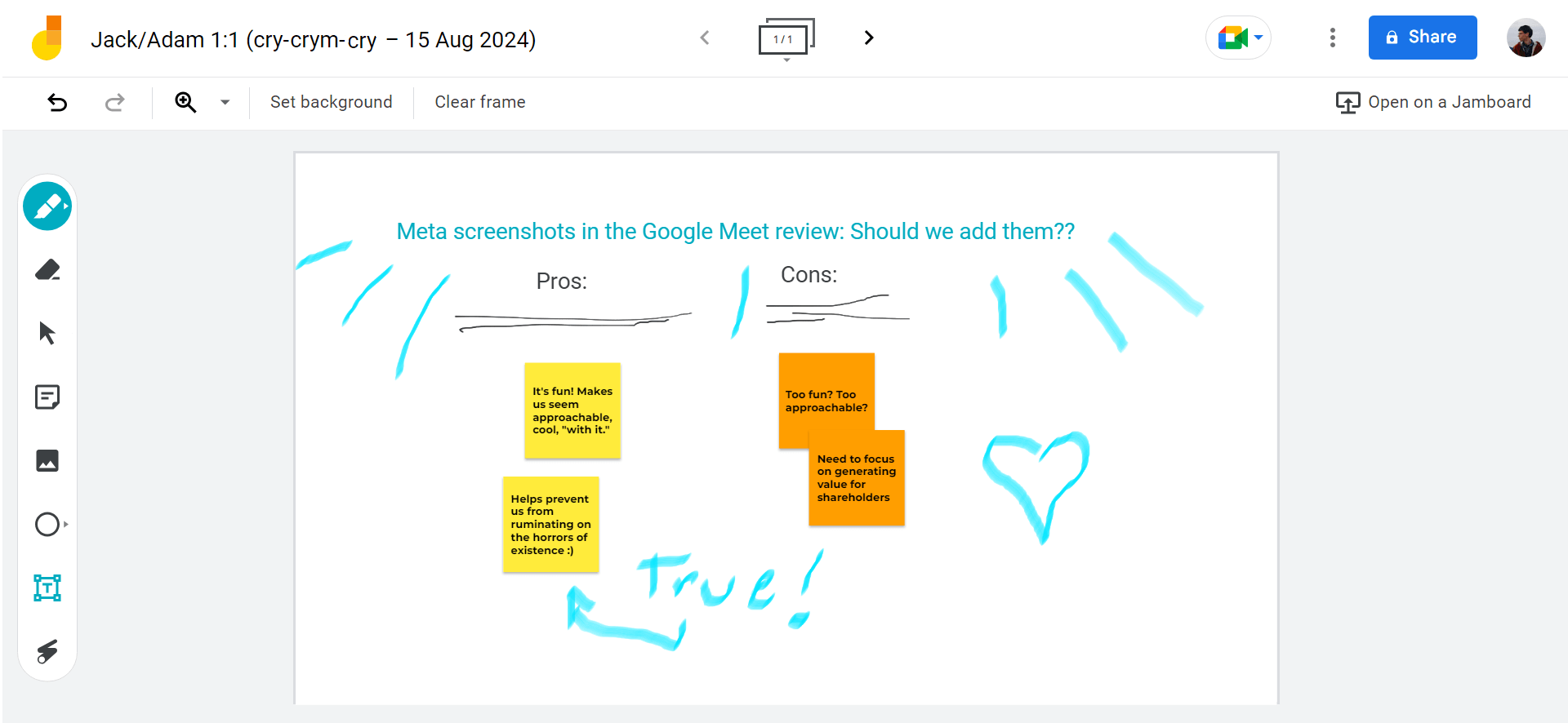 Google Meet includes a Jamboard
