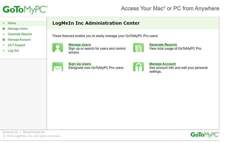 gotomypc pro and personal interface