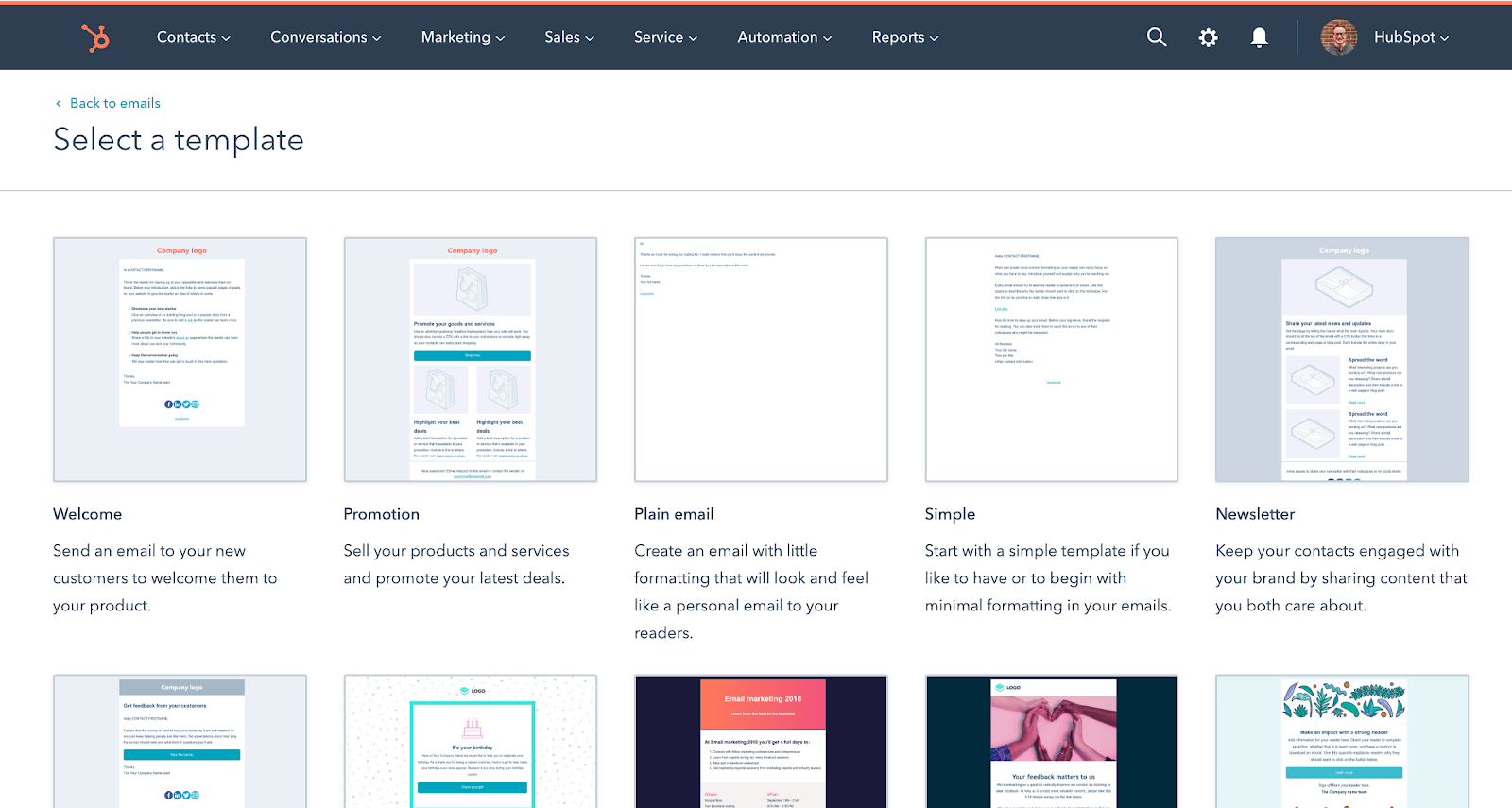 HubSpot email marketing templates