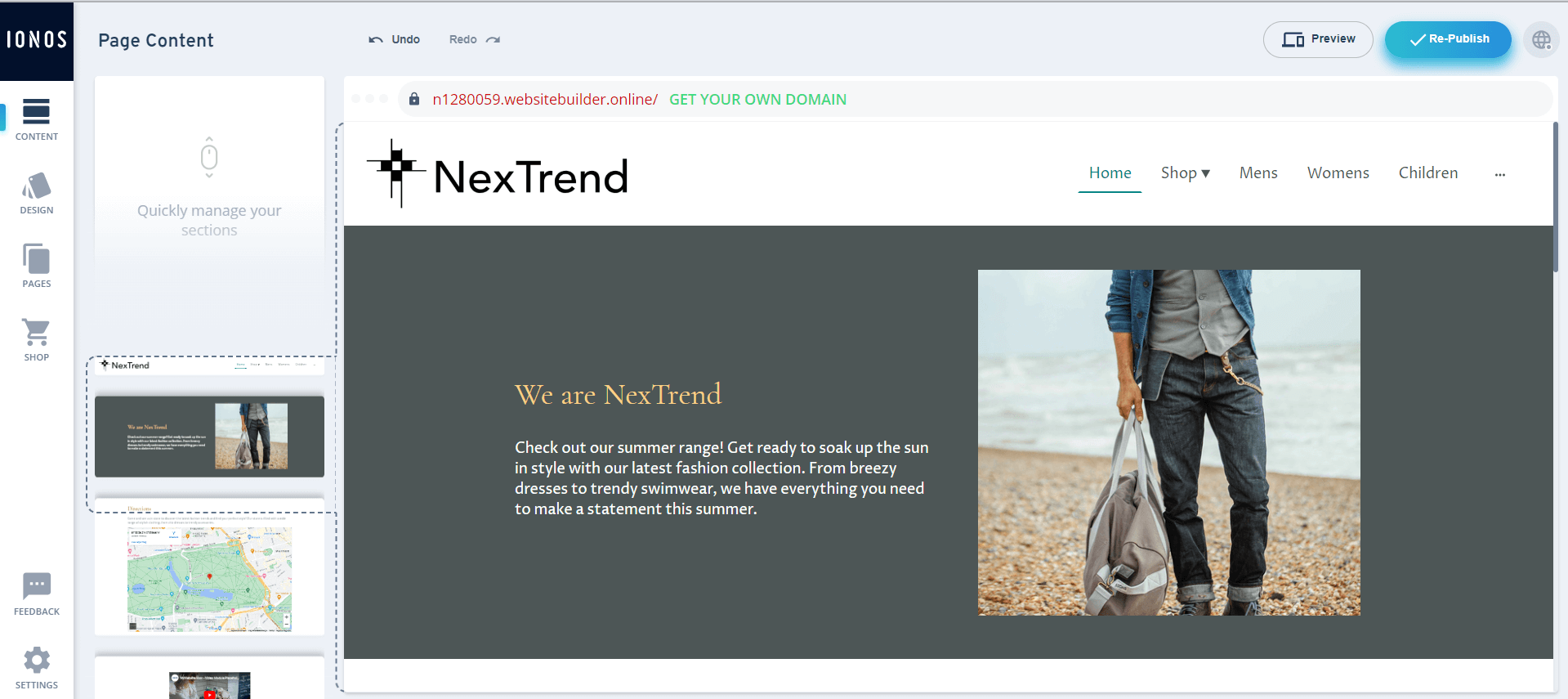 A zoomed out view of the IONOS website builder. Image: Tech.co