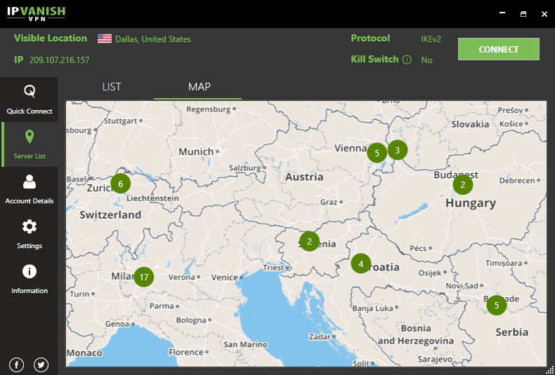 IPVanish Windows Screenshot Example