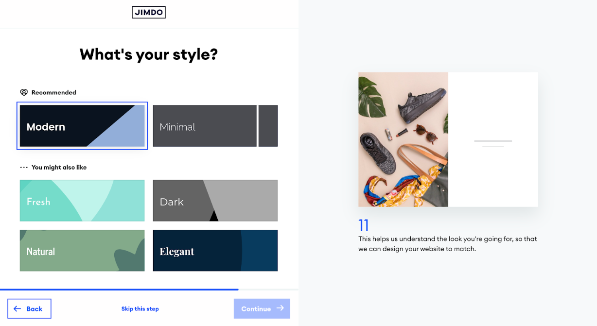 jimdo choosing colour scheme