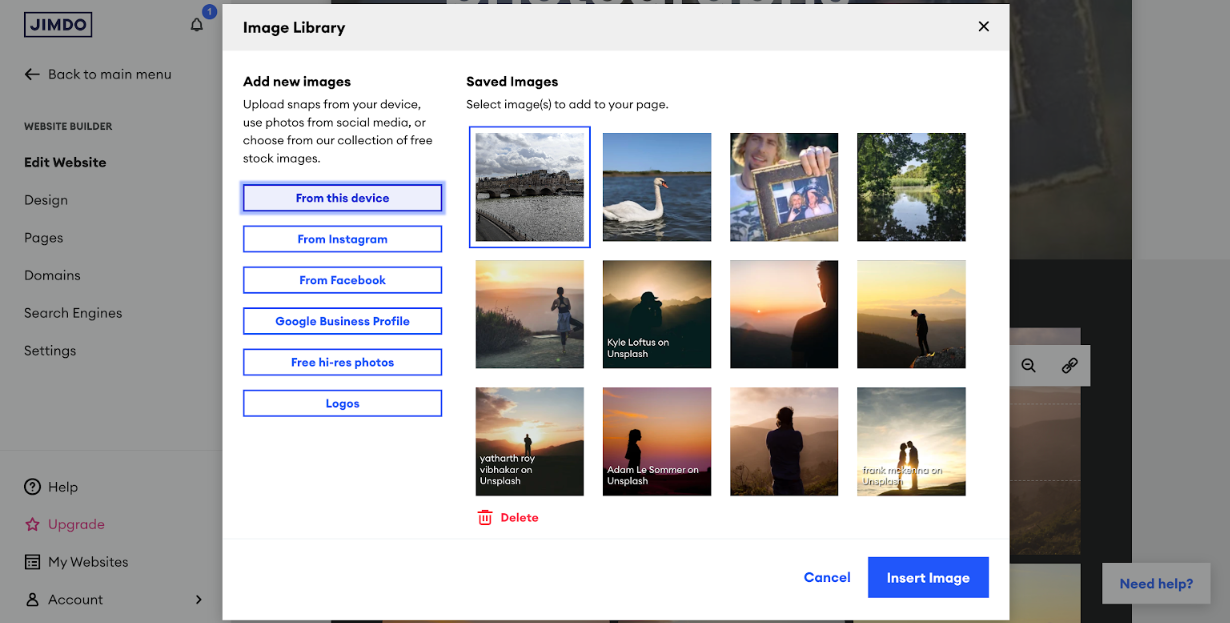Jimdo selecting images