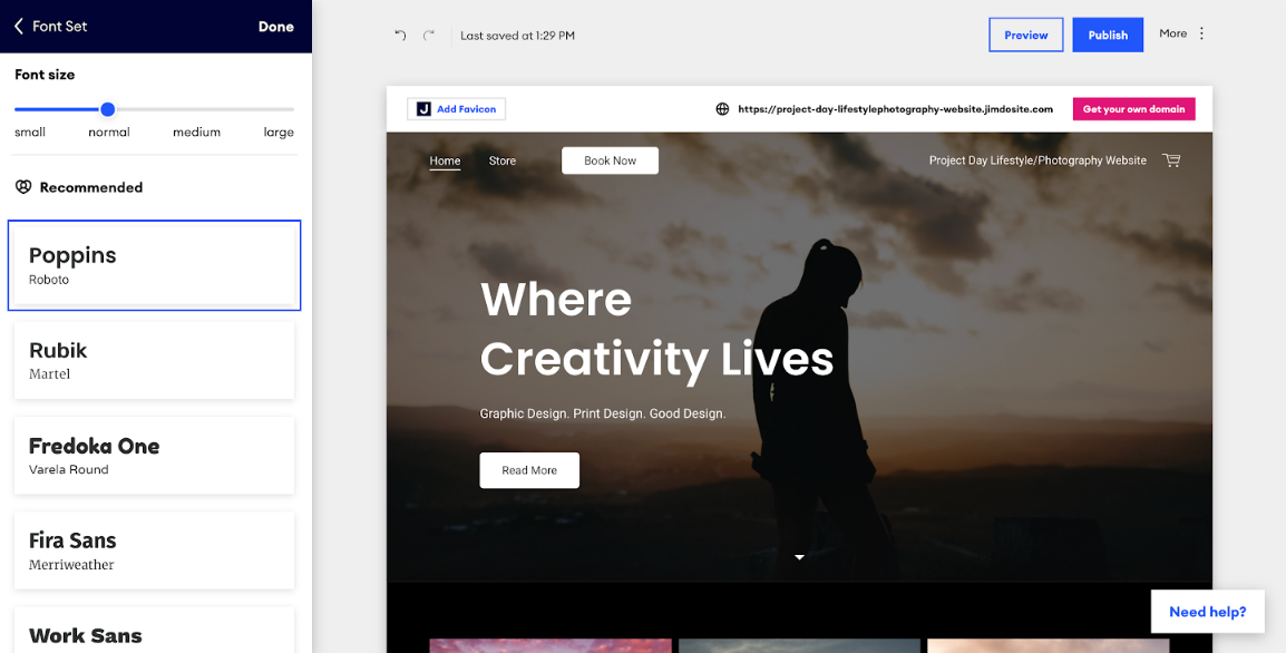 Jimdo screenshot showing features that make it one of the best free website builders