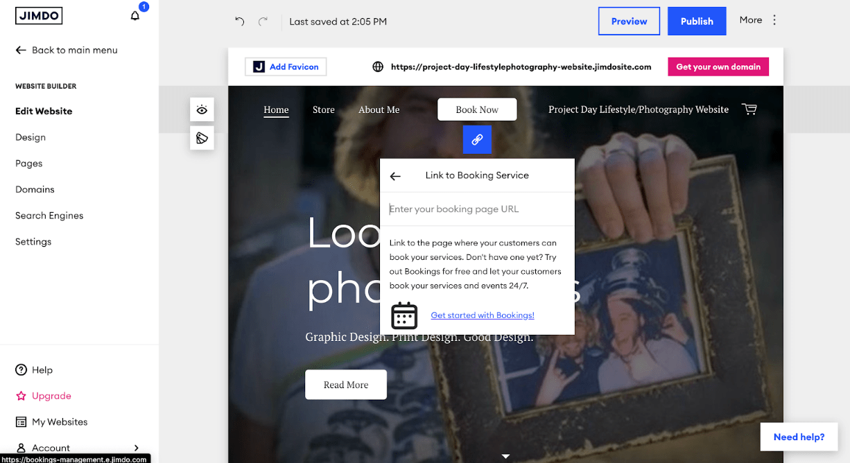 Jimdo booking screen