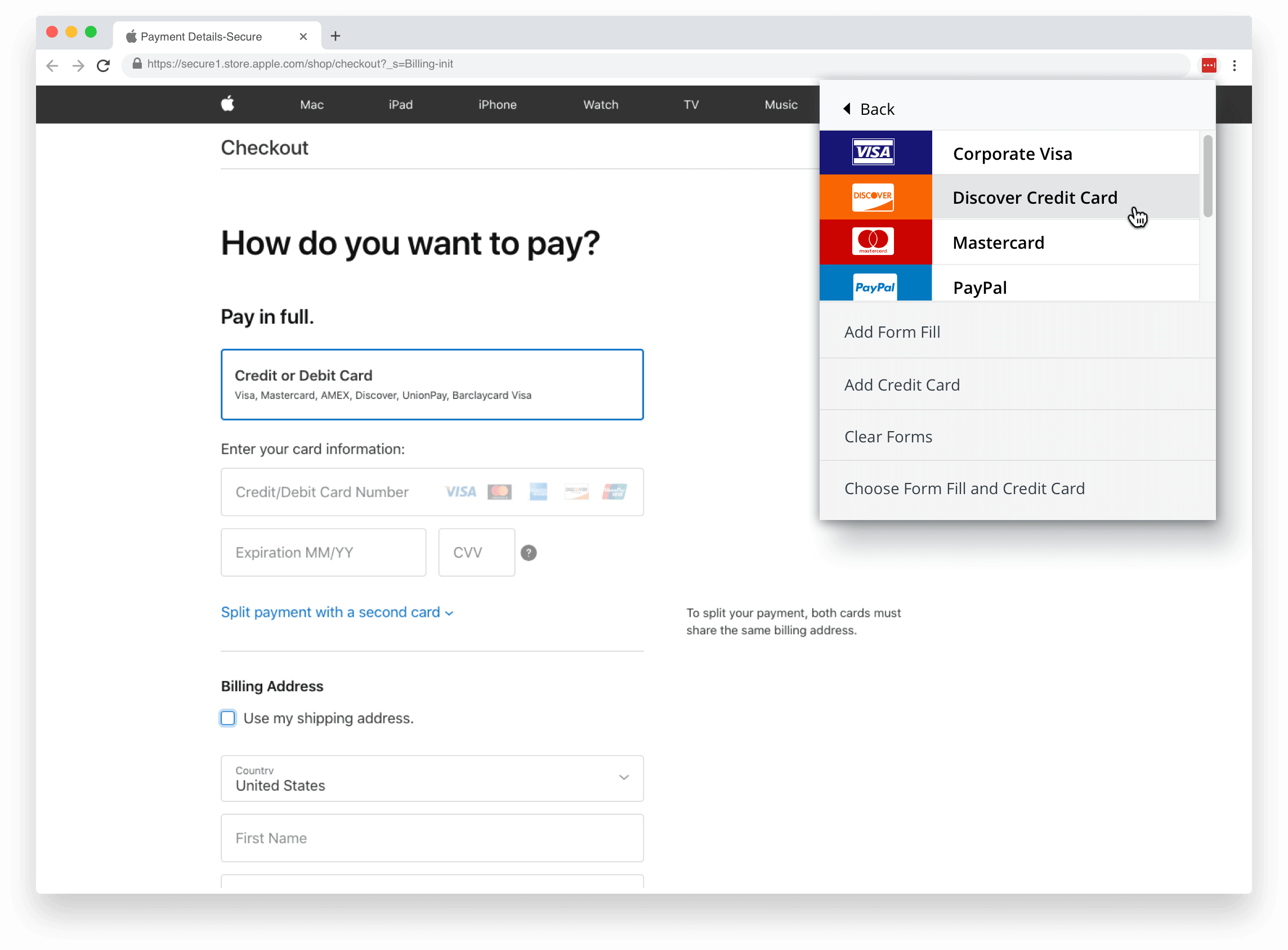 Lastpass digital wallet in action