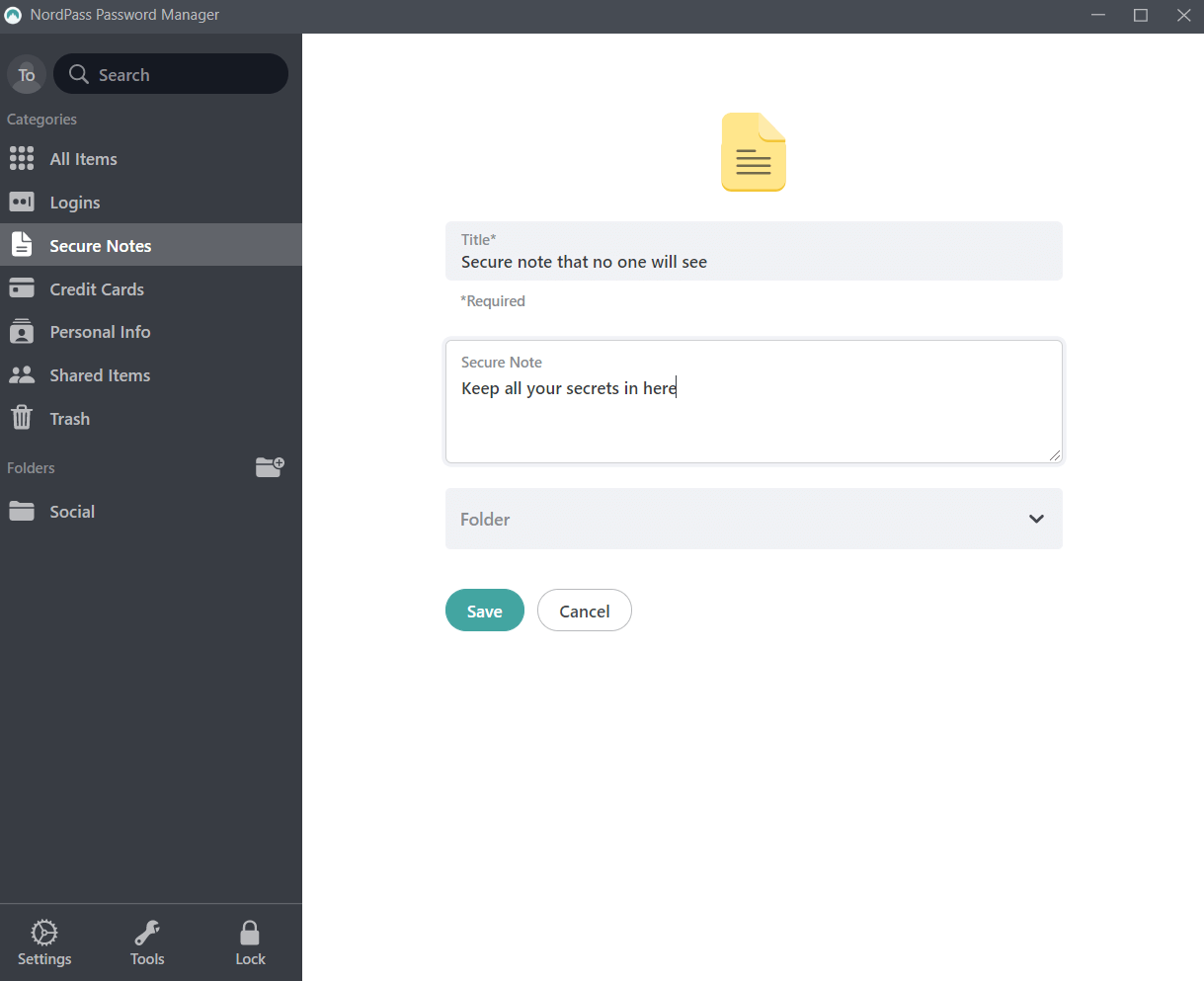 NordPass secure notes