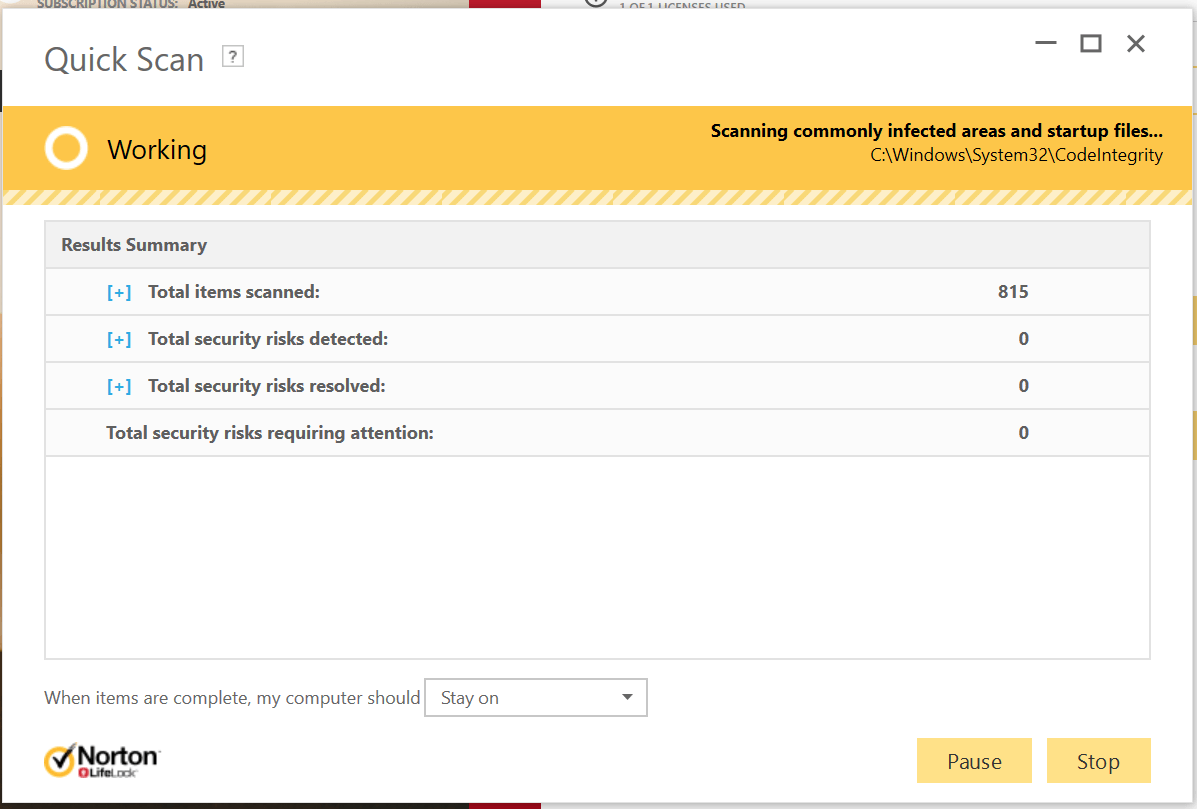 norton antivirus quick scan
