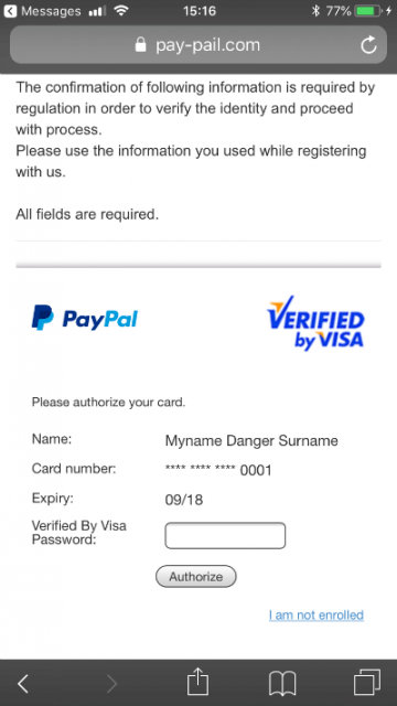PayPal Scam Verified by Visa