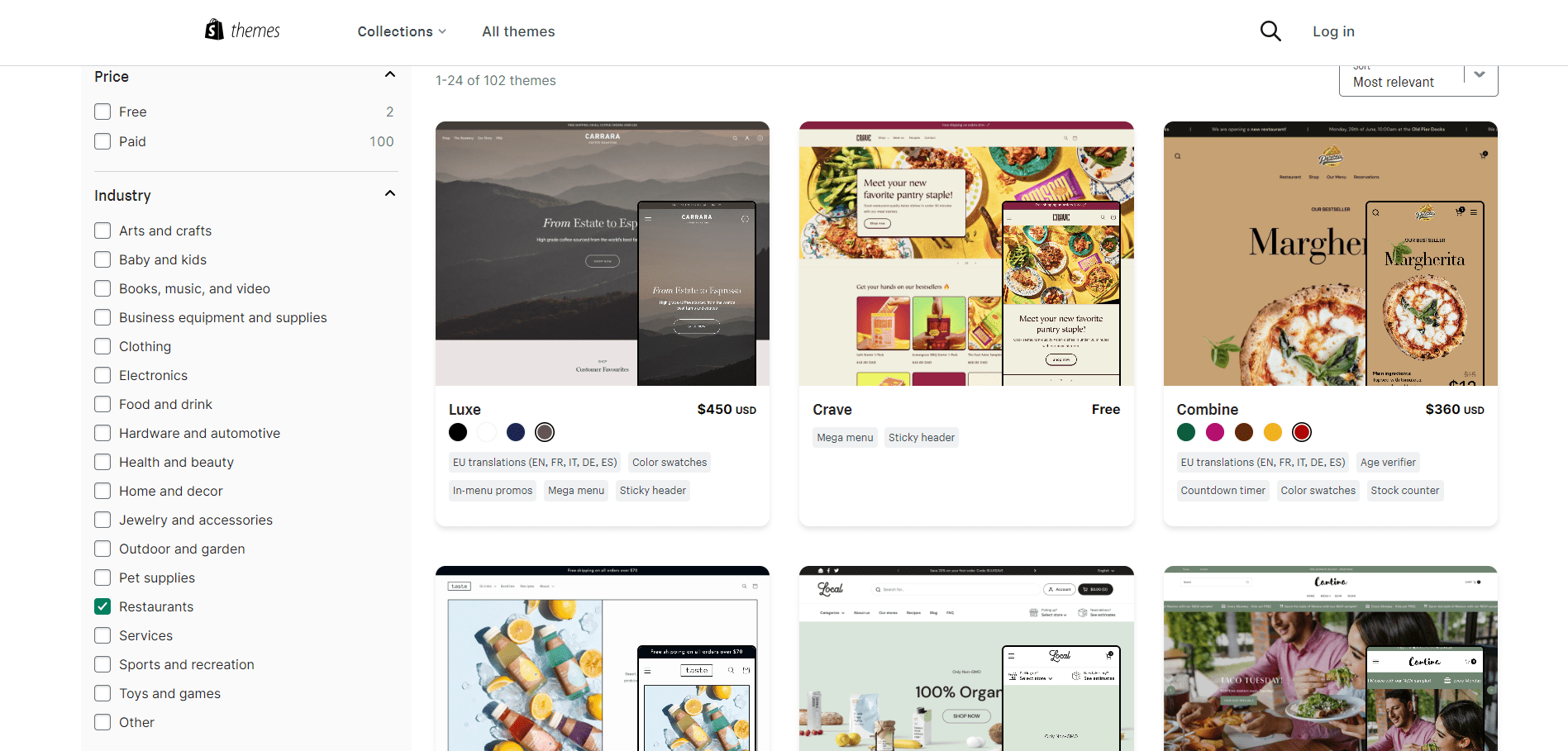 Shopify's restaurant templates