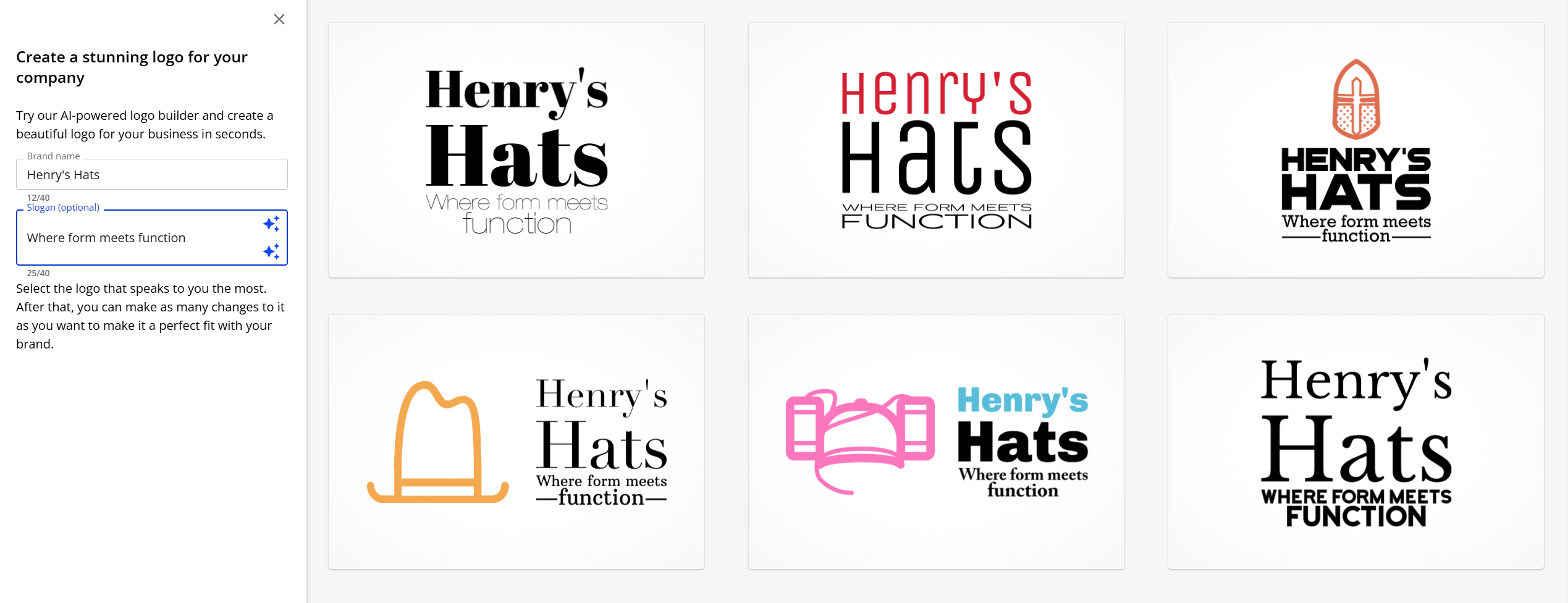 Screenshot of AI logo builder