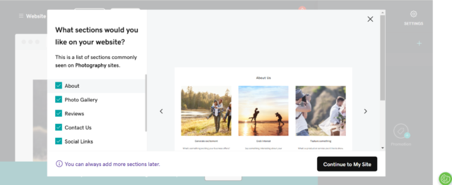 Screenshot of GoDaddy website builder