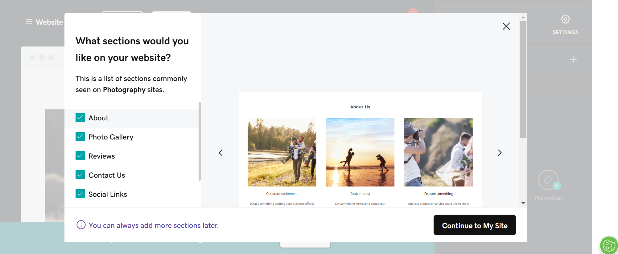 Screenshot of GoDaddy website builder