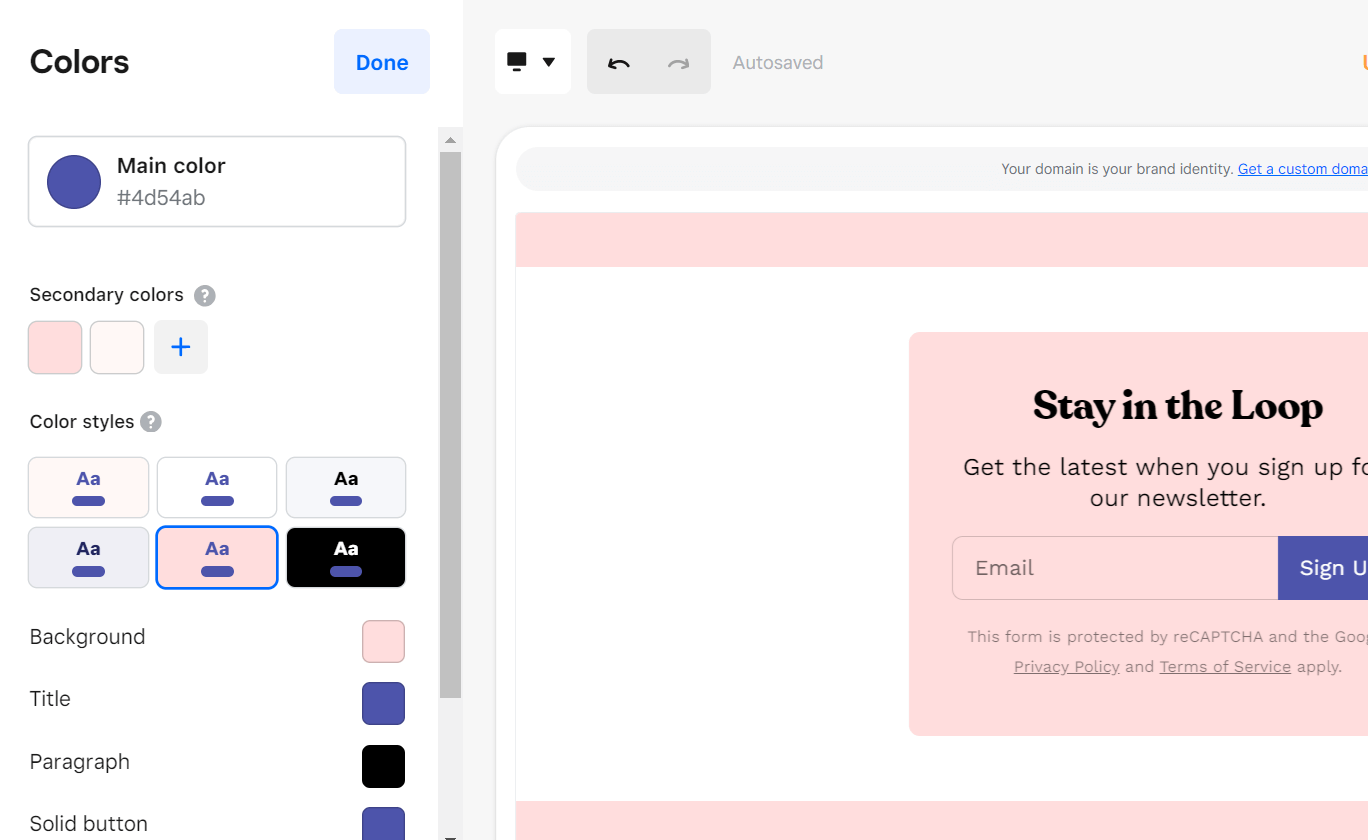 Square Online users can modify their website's color scheme. Source: Tech.co testing