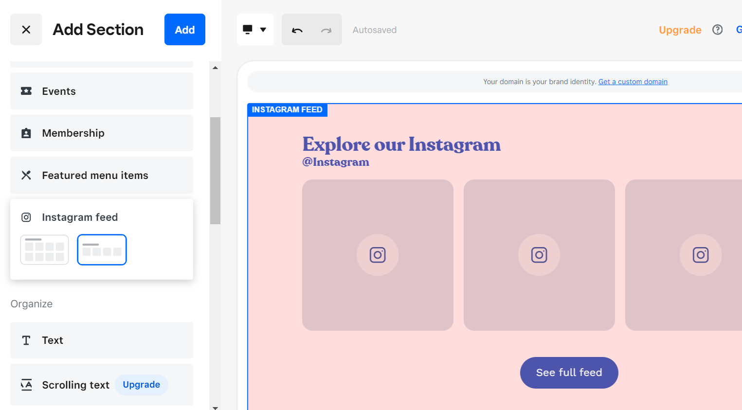 Limited design options in square online. Source: Tech.co