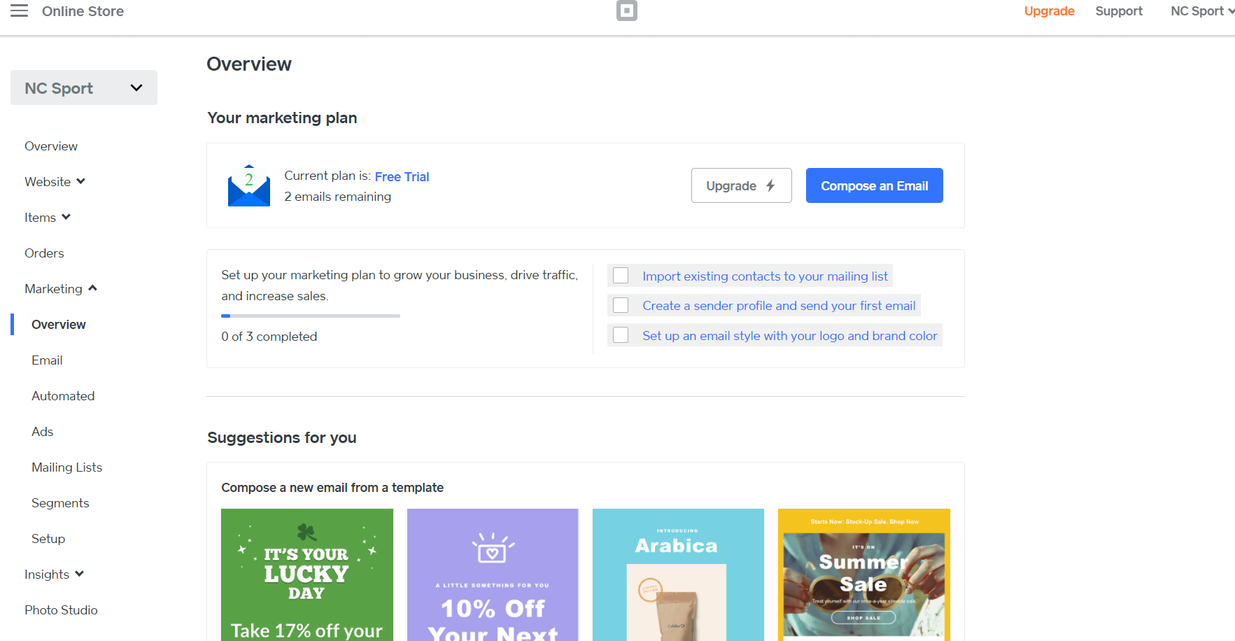 square online store marketing dashboard