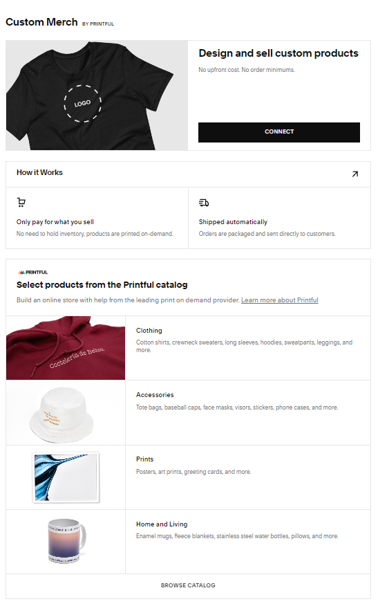 Squarespace custom-merch feature
