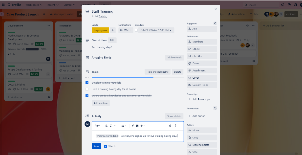 Trello commenting on tasks