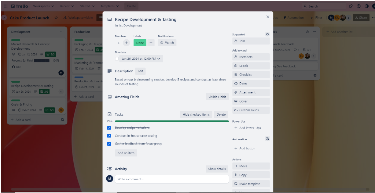Managing tasks in Trello