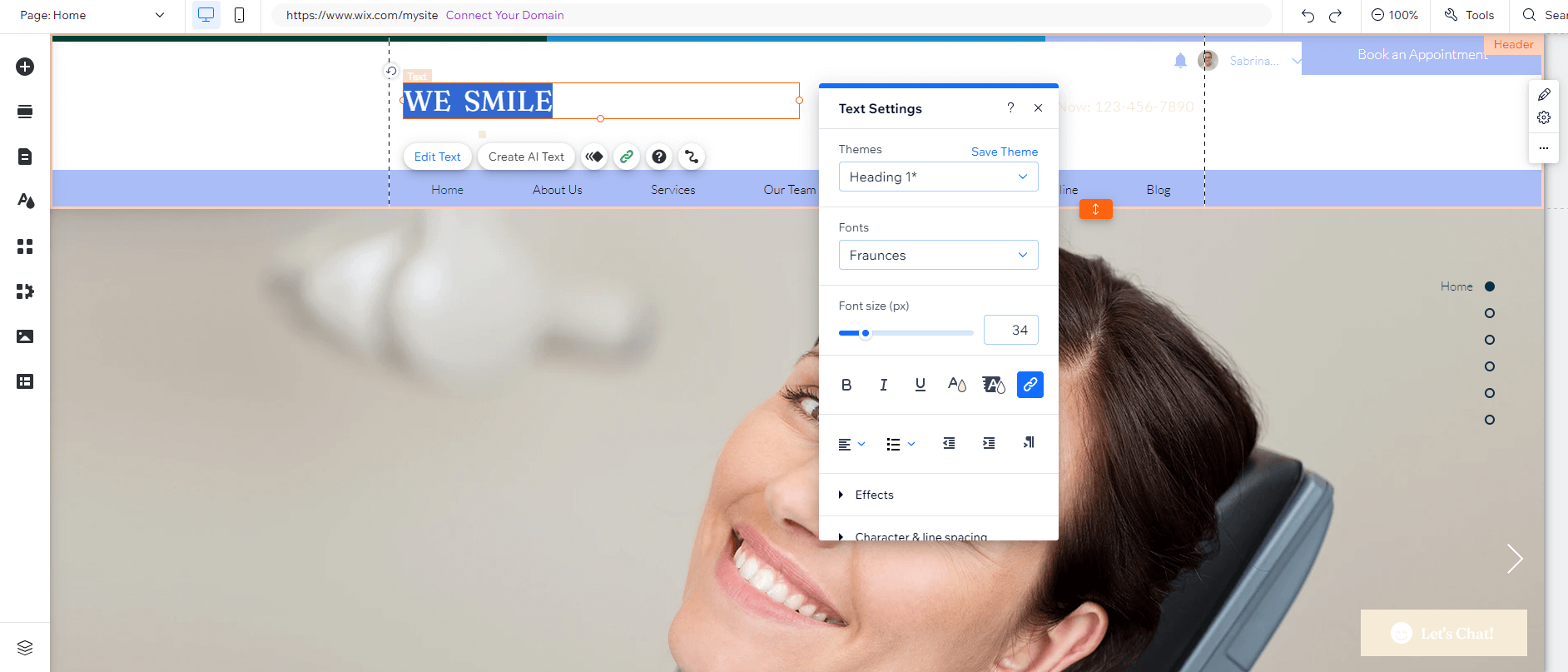 Wix Editing Text