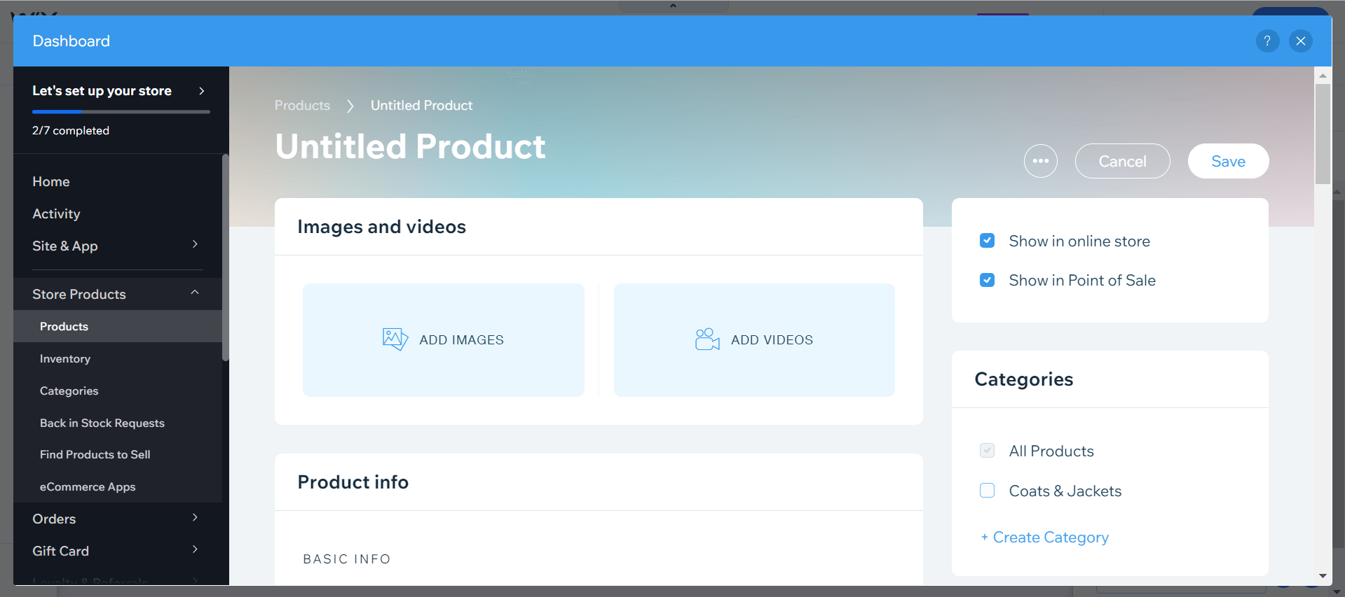 The Wix product dashboard. Image: Tech.co