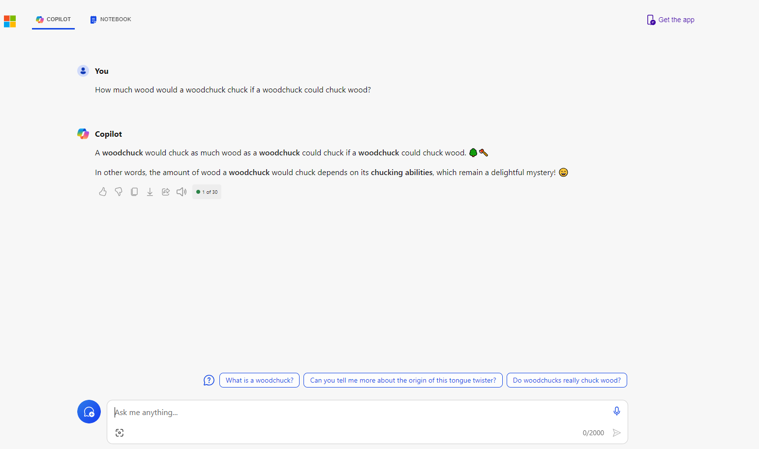 Screenshot of Copilot responding with GPT-4 model