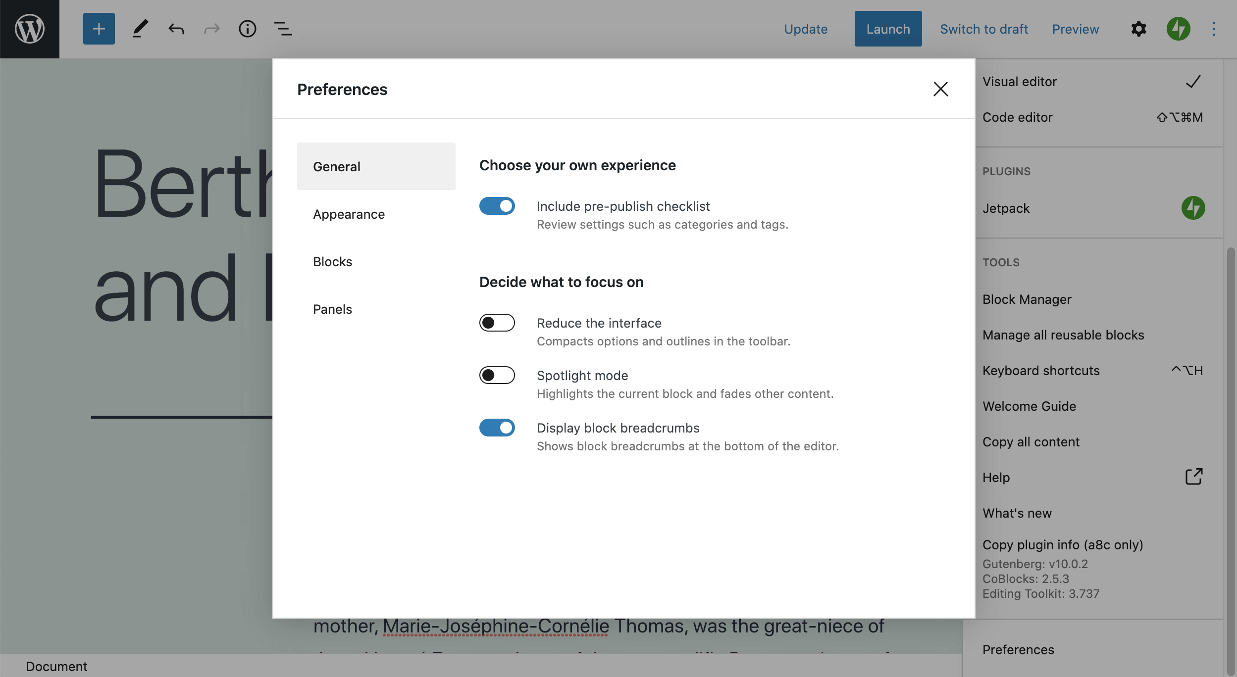 WordPress preferences