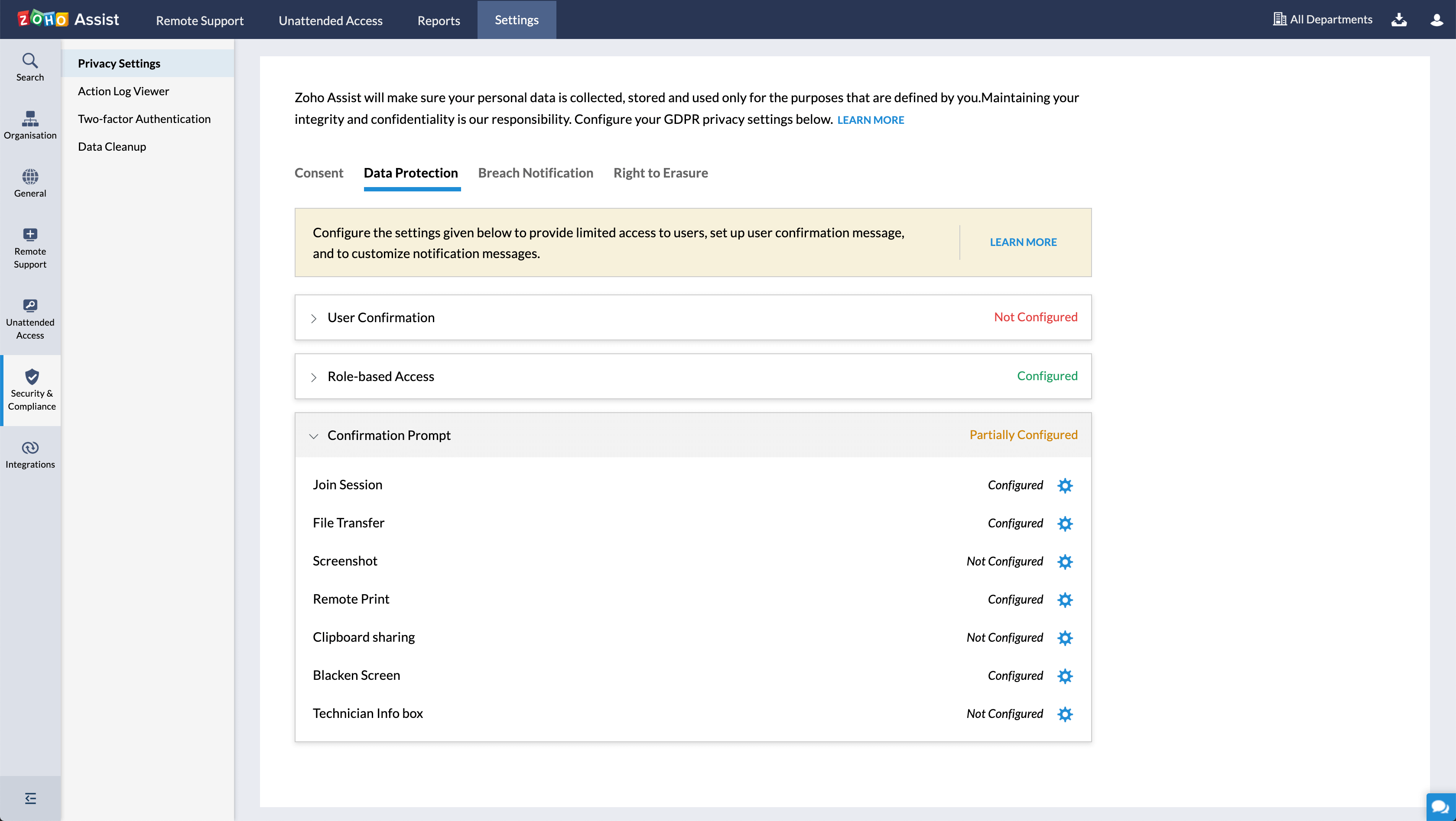 Zoho Assist settings