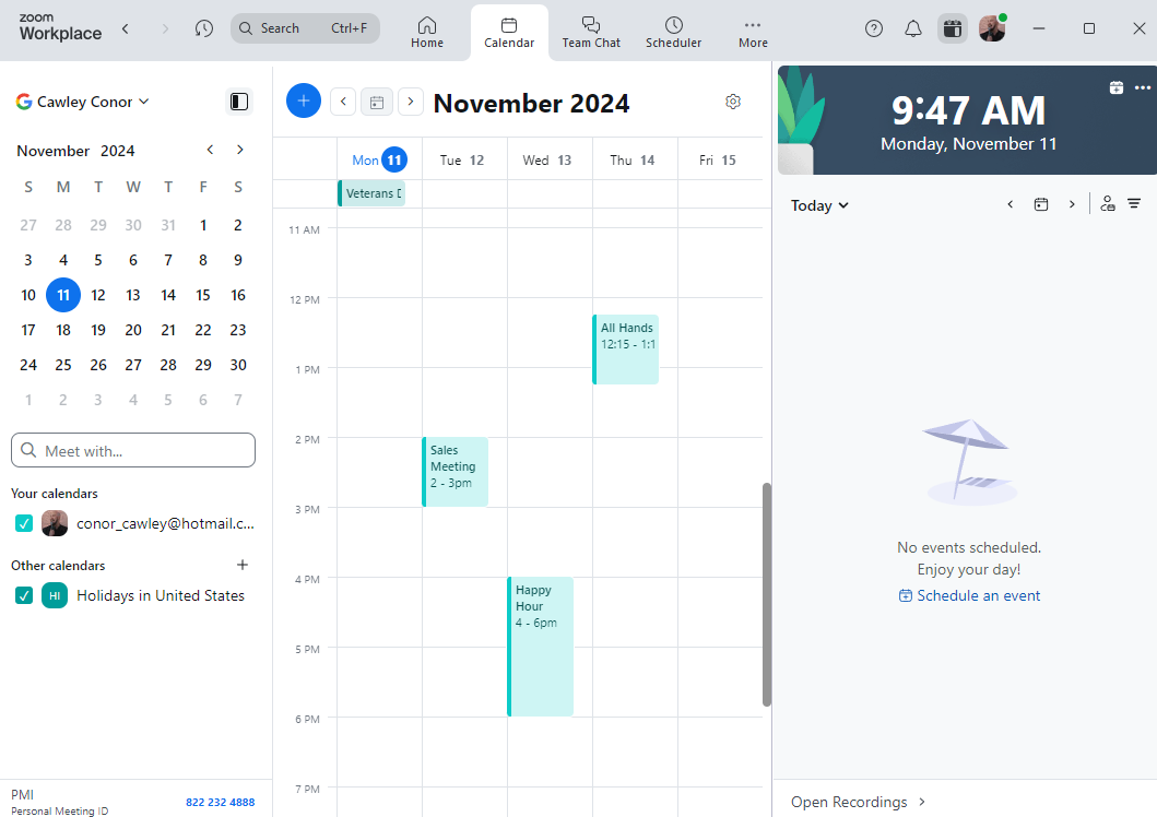 Zoom Calendar interface. Source: Tech.co testing